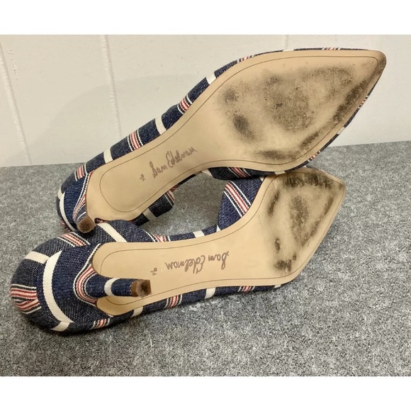 Sam Edelman Teresa Blue Striped Canvas Heels Pumps - Picture 8 of 8